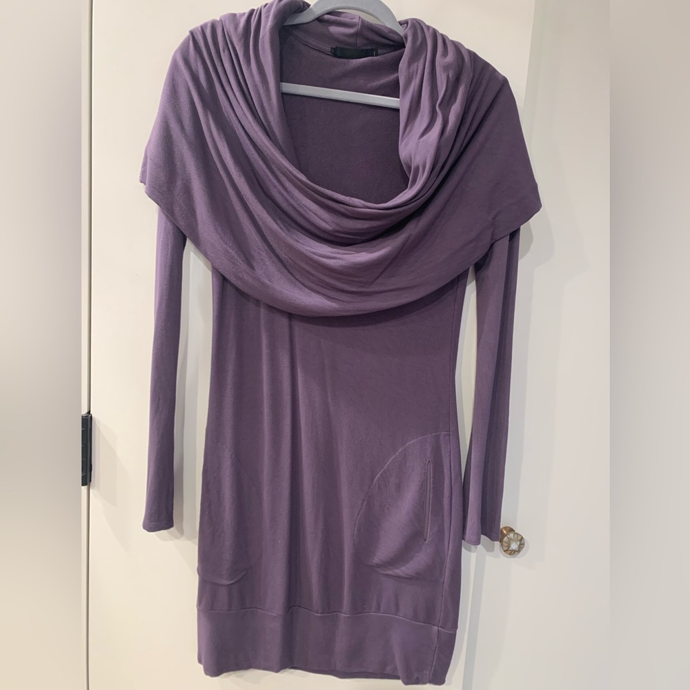 Maj Purple Oversized Cowl Neck Long Sleeve Tunic with Pockets Small